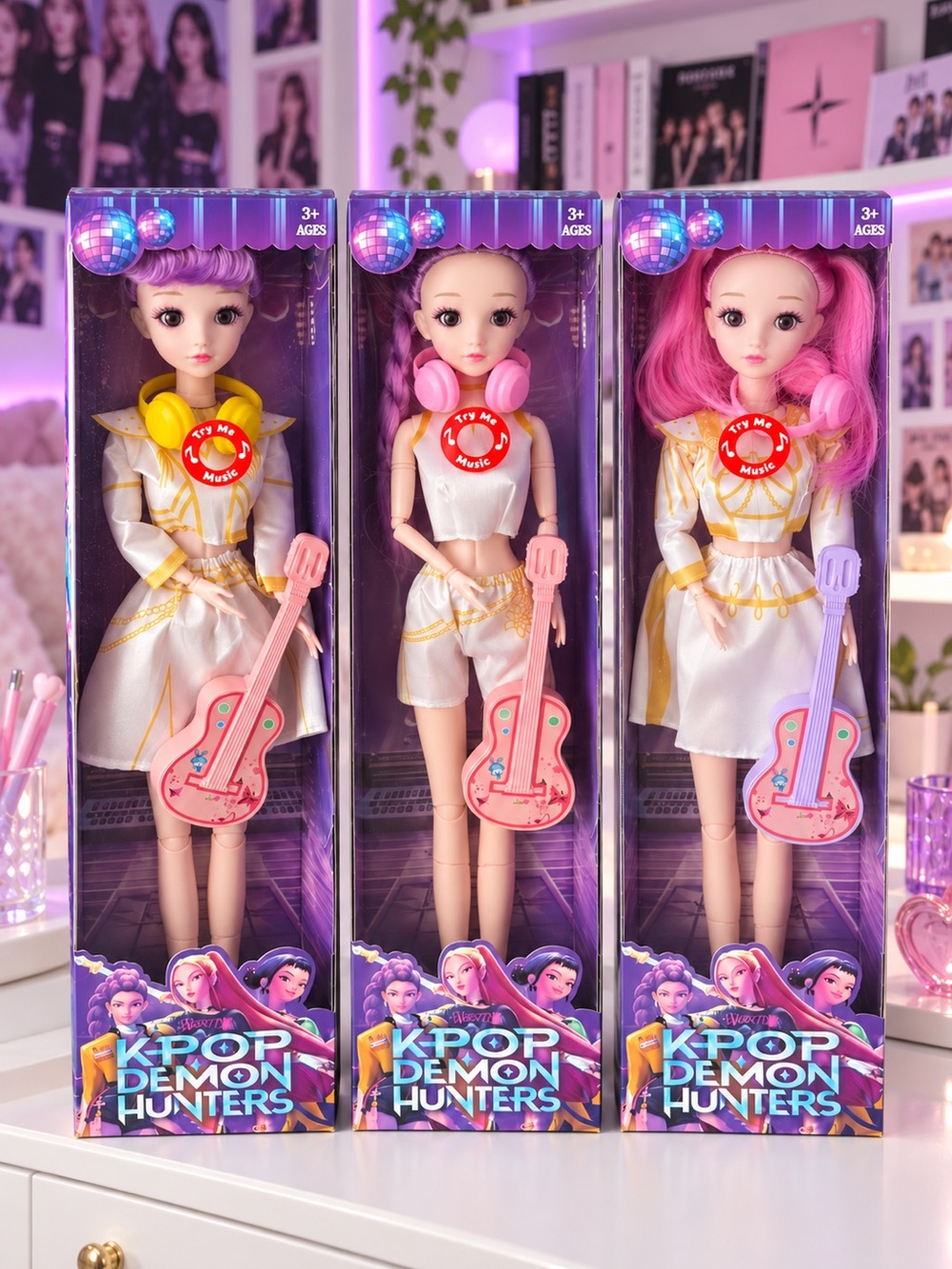 KPOP Demon Hunters Zoey, Rumi & Mira large Singing Doll Set of 3 with Accessorie